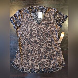 Almost Famous Brown Leopard Print Short Sleeve Top - Size XL